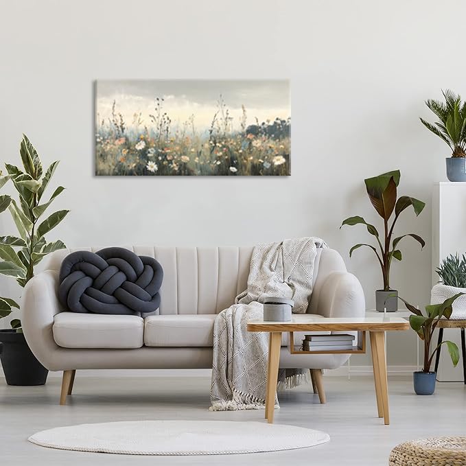 Rustic Wildflower Botanical Wall Art for Living Room Canvas Painting Prints Vintage Meadow Flowers Grassland Floral Nature Landscape Retro Classical Artwork Office Farmhouse Decor Extra Large (58L" x 28W" / Colorful Wall Art(k827))