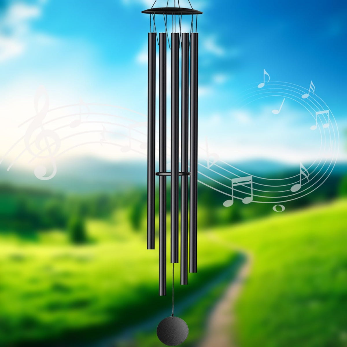 68” Large Wind Chimes for Home Garden Decor (Black-68 Inch-5 Tubes)
