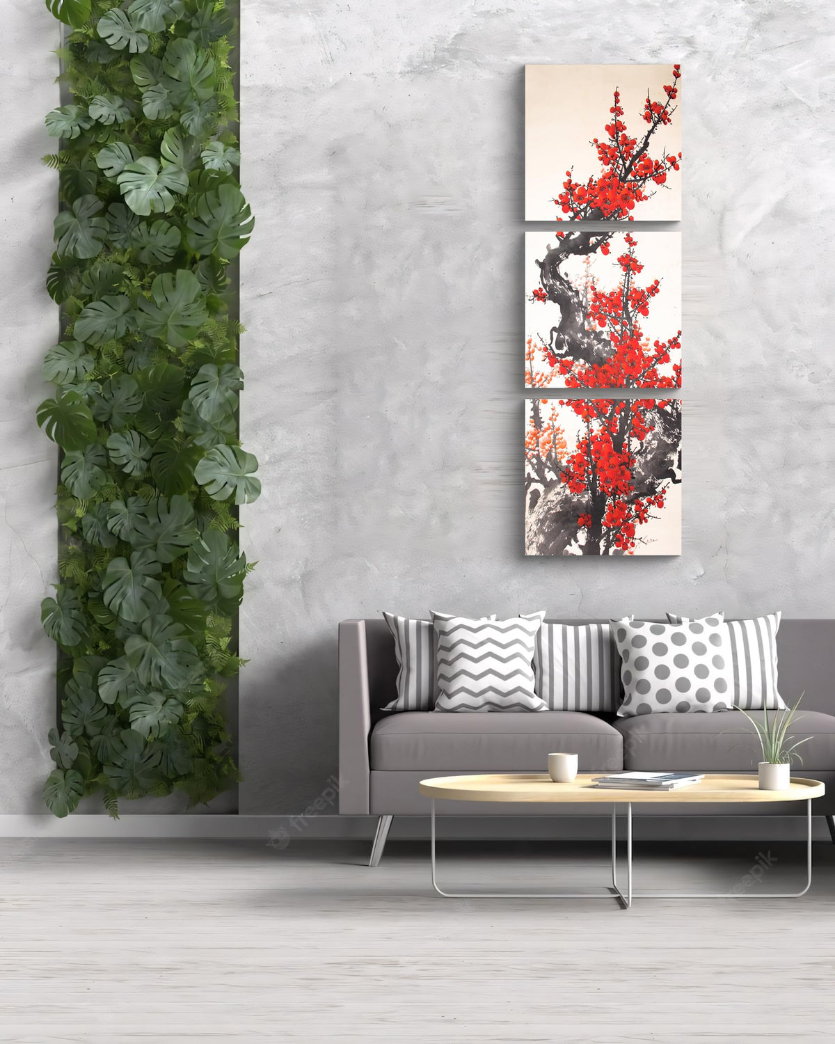 3Pcs Traditional Chinese Red Plum Blossoms Canvas Wall Art Print Red Flowers Asian Floral Painting for Home Decor Living Room Bedroom Office Botanical Artwork Ready to Hang (flower3 / 20x20 inches (3 pieces))