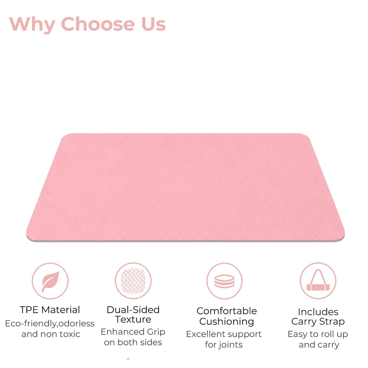TPE Yoga Mat 72"x24" (Pink Grey / 72*24*0.3inch)