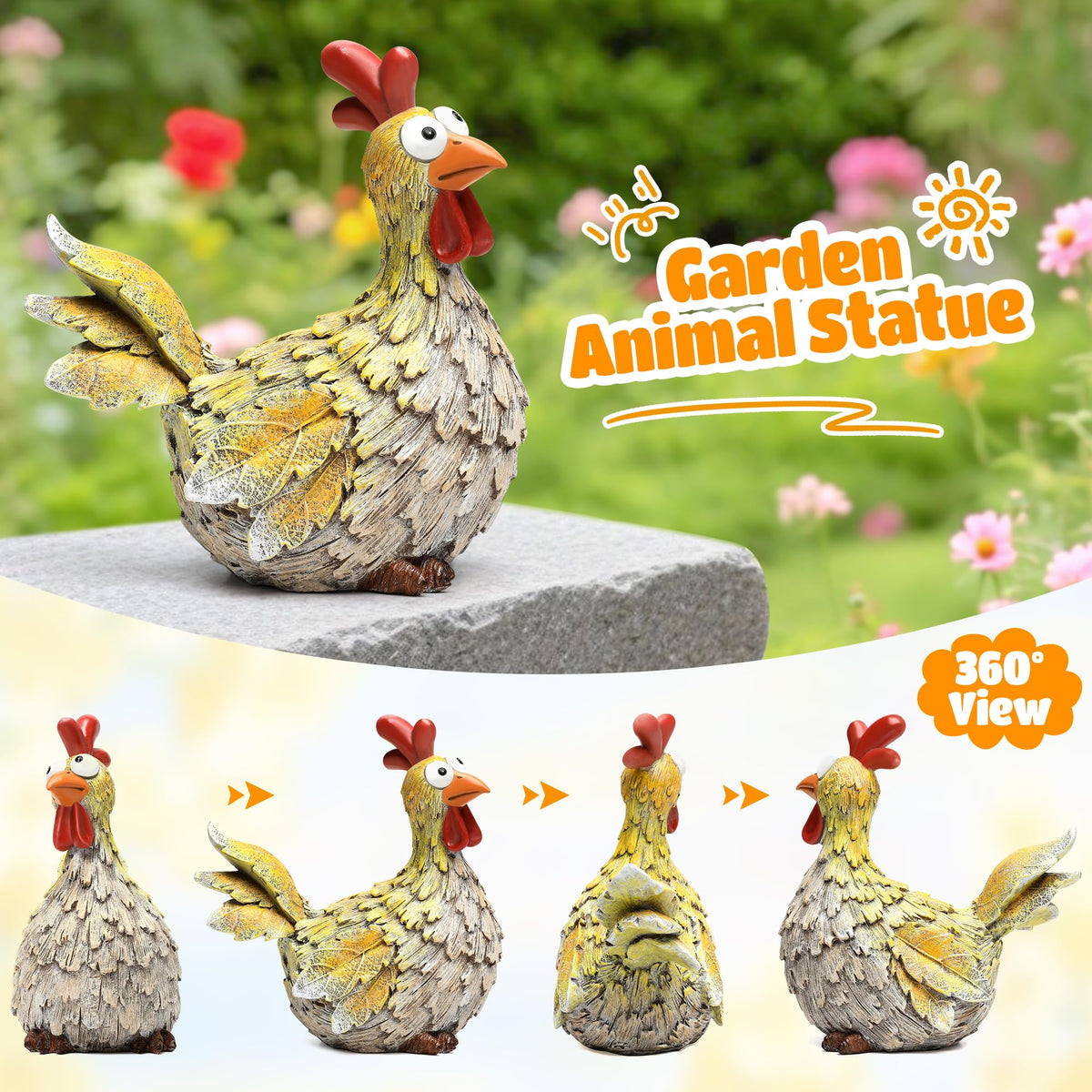 Outdoor Farmhouse Funny Chicken Statues Garden Cute Hen Decorations (Chicken)