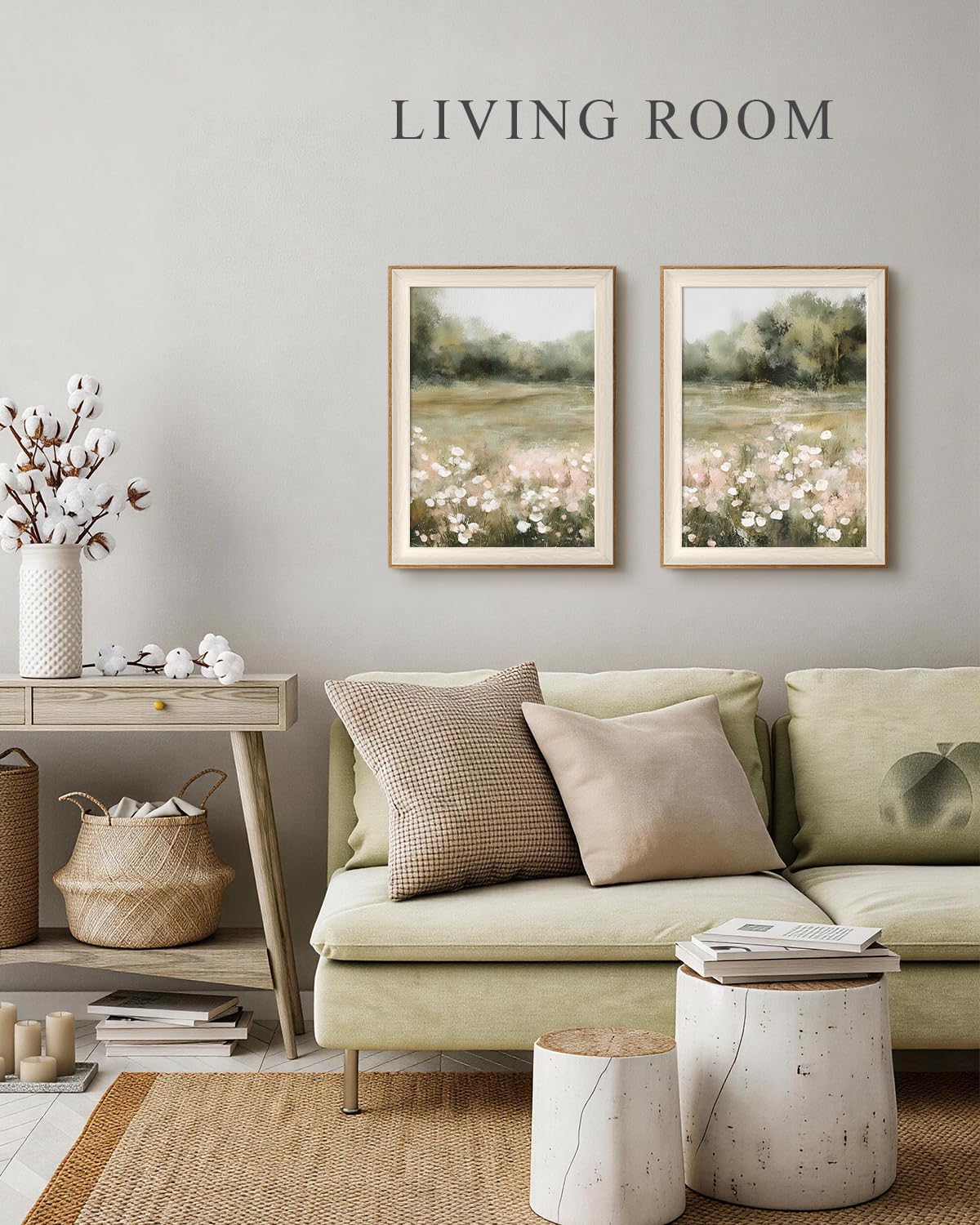 Framed Rustic Countryside Garden Scene Wall Art Set (Meadow Flower Art / 16"L x 12"W)