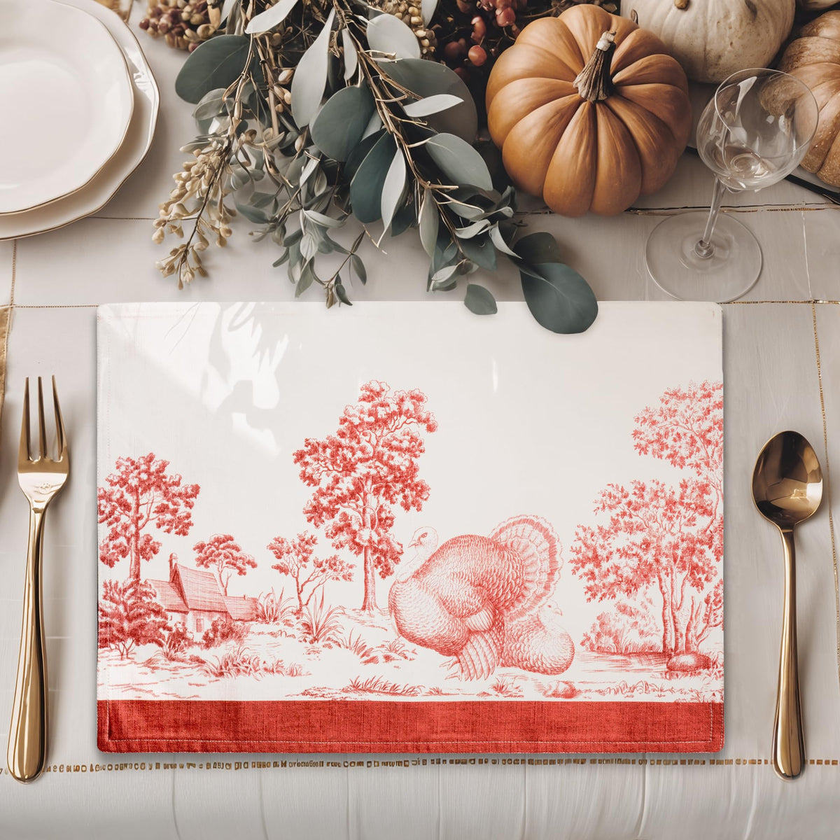 Placemats Set of 4 Reusable 100% Cotton (087 - Holy Jouy - Red / 13" X 19" (Pack of 4))