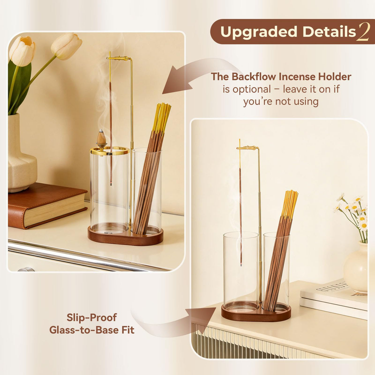 3 in 1 Incense Holder for Sticks Upside Down Anti (Brown)