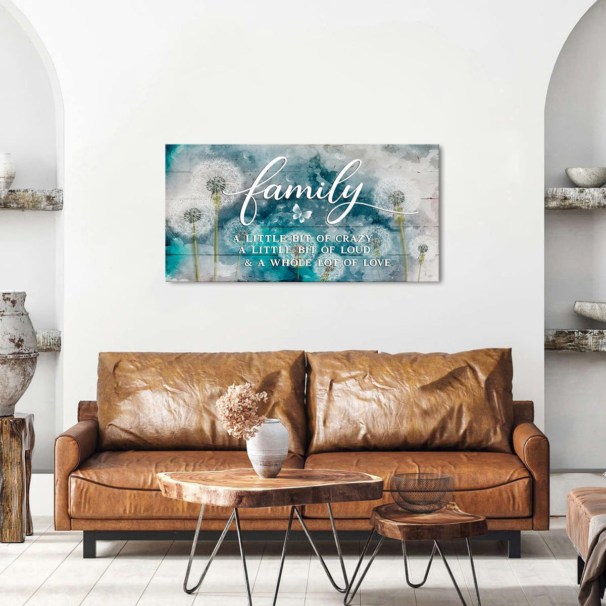 Family Wall Decor Teal Kitchen Wall Art Farmhouse Inspirational Quotes Canvas Prints A Little Bit of Crazy Loud Love Large Dandelion Family Signs for Home Decor Wall Living Dining Room Bedroom 20x40" (40"L x 20"W / Family01)