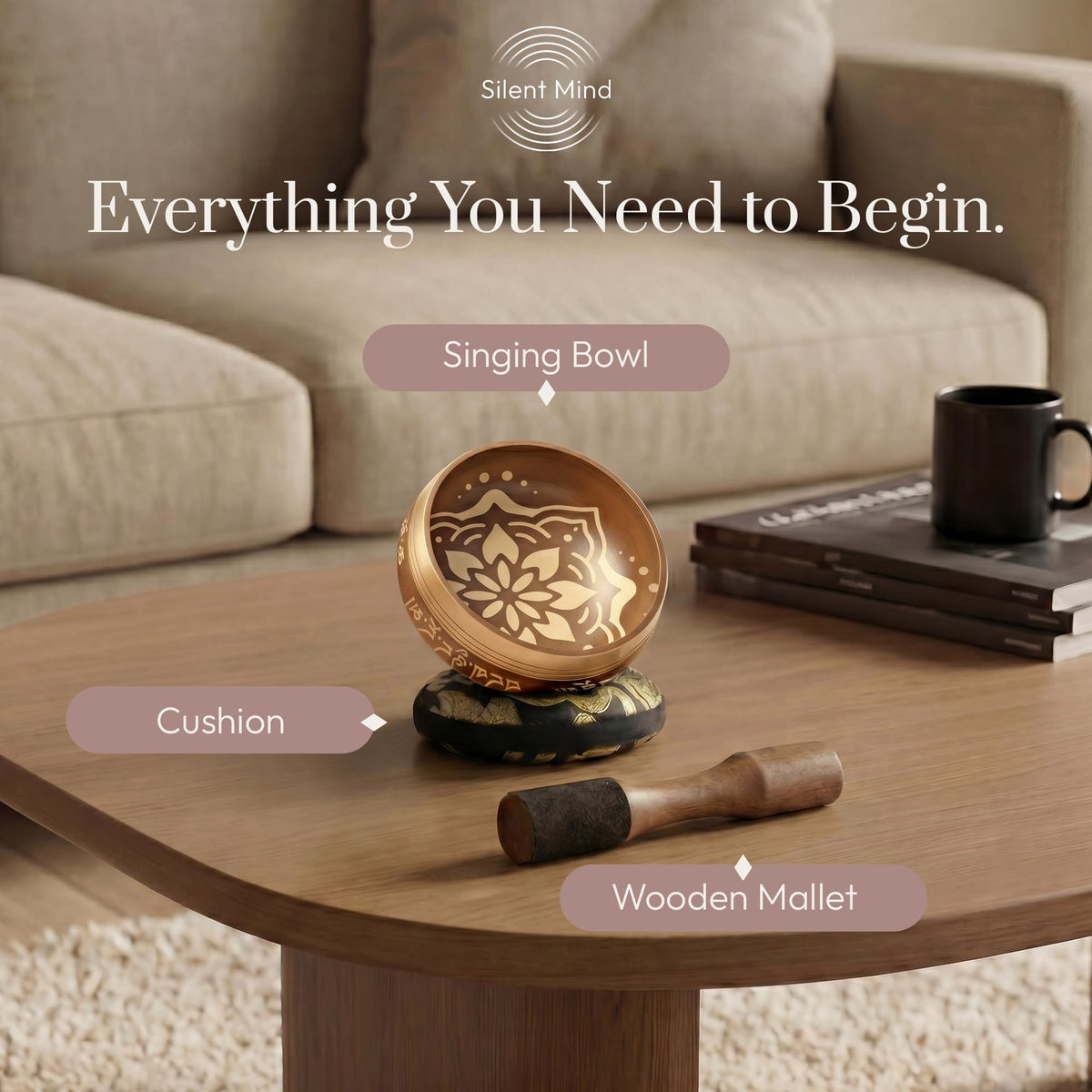 Tibetan Singing Bowl Set (Matte Gold / Without Case)