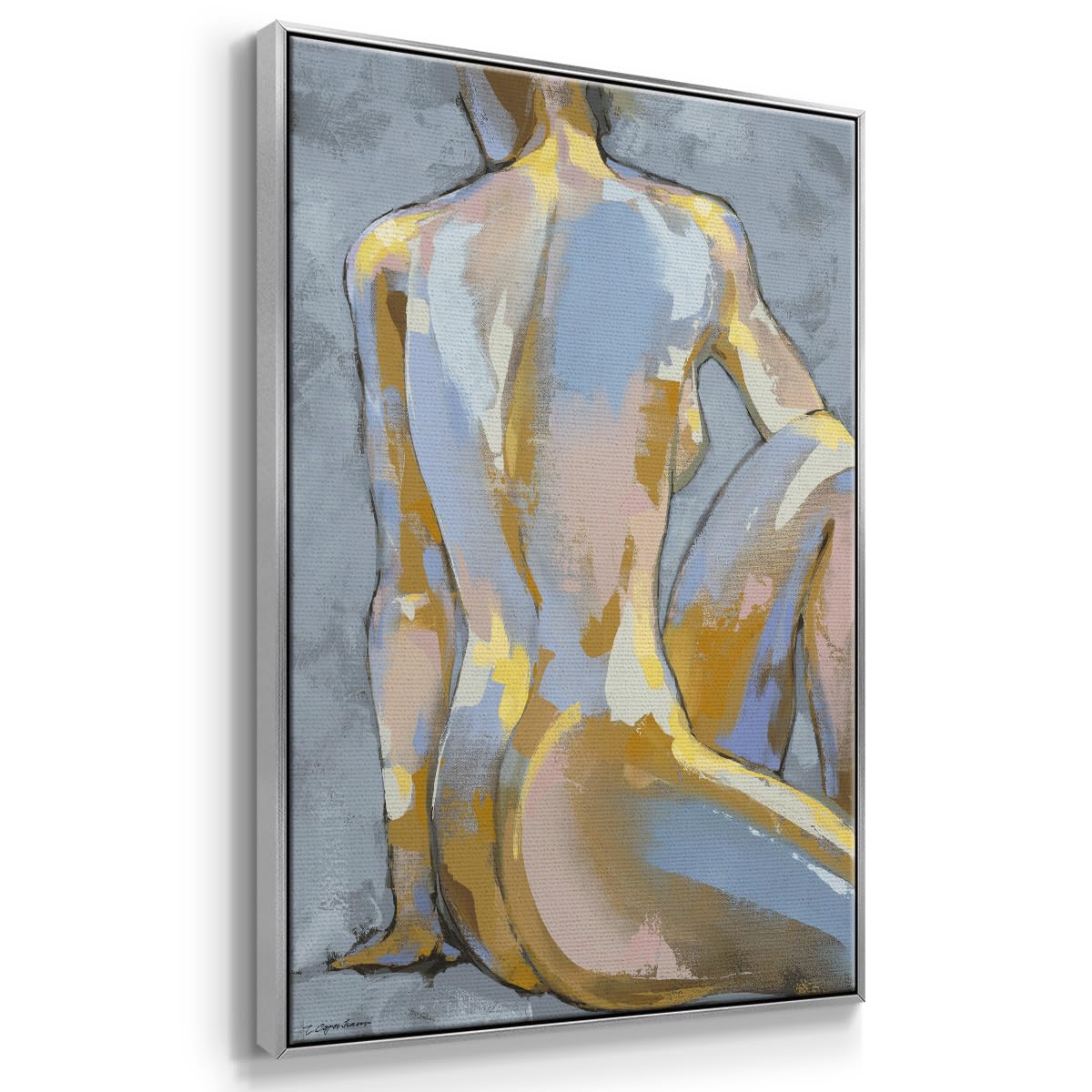 Canvas Glam Wall Art Home Paintings & Prints Elegant Lady Posing Portrait Abstract Silver Floater Frame Decorations for Office Kitchen Living Room (37"L x 25"W / Grey Maiden II)