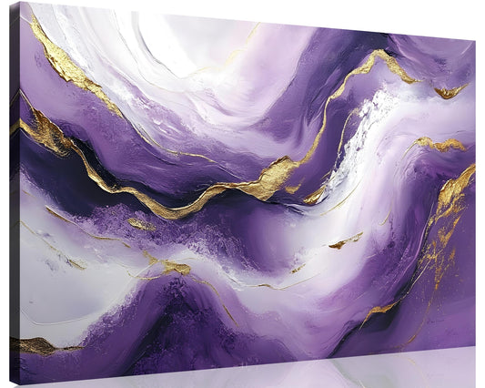 1 Pcs Purple Wall Art Purple Pictures for Wall Plum Color and Gold Abstract Canvas Picture Print on Canvas Plum Color Pictures for Bedroom for Room Decor Stretched and Framed 24x36 inch (36"L x 24"W / Purple Gold)