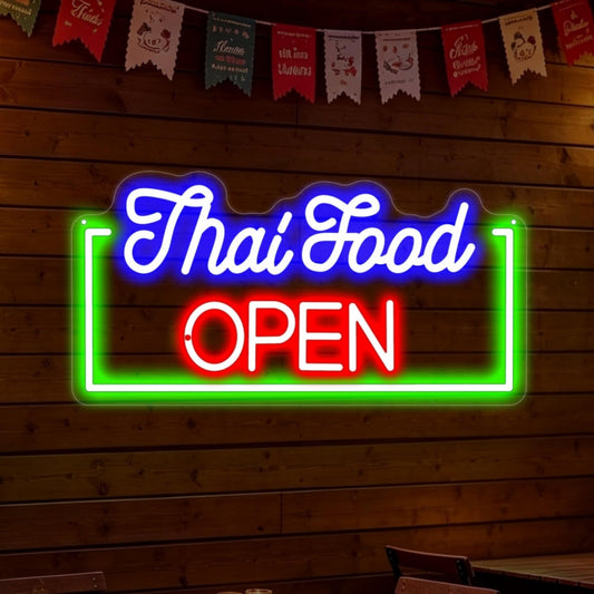 Thai Food Open Neon Sign Asian Cuisine Restaurant LED Wall Decor (Thai food)
