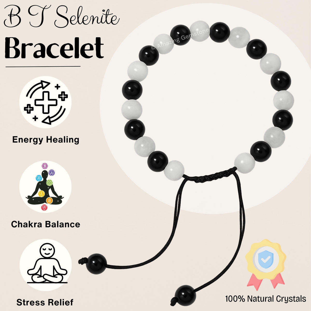 Selenite Black Tourmaline Bracelet for Women Men's Gifts (Selenite Black Tourmaline)