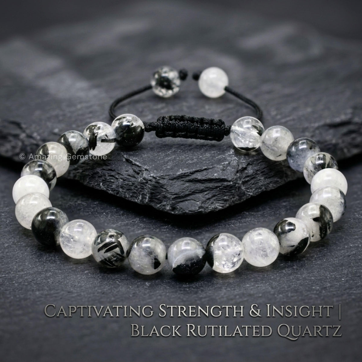 Black Rutilated Quartz Bracelet for Women Men's Gifts (Black Rutilated Quartz)
