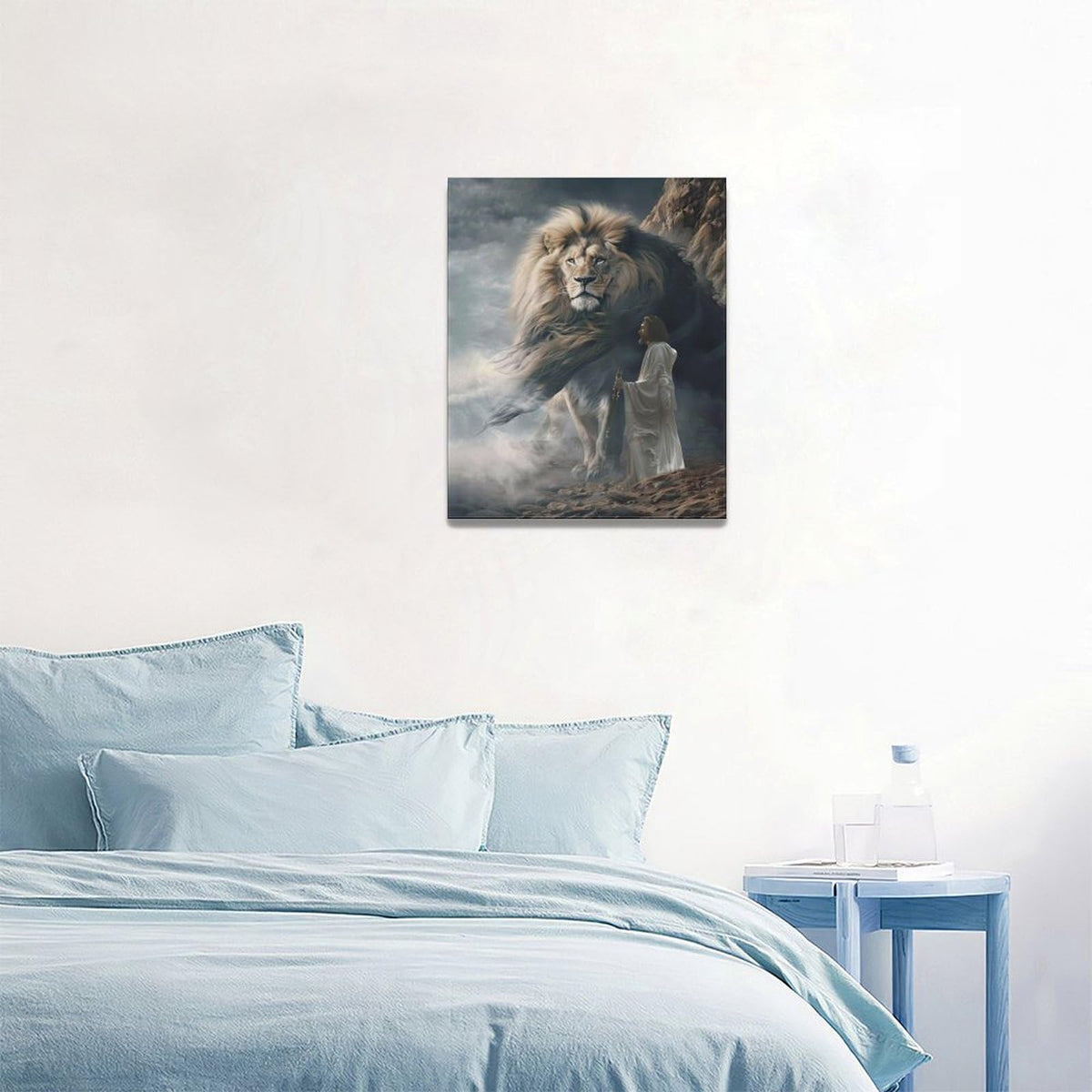 Jesus And Lion Wall Decor Christian Lion of Judah Pictures Christ Religious Canvas Wall Art God Painting Home Modern Artwork Framed for Church Living Room Bedroom Bathroom Office 16 x 20 inch (20"L x 16"W / Lion Jesus)