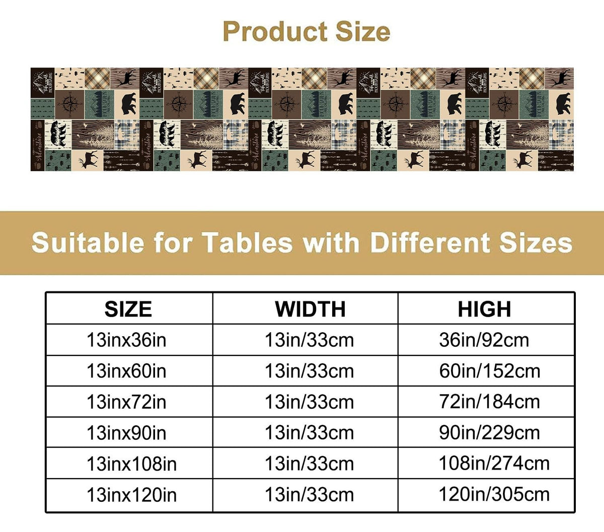 Country Rustic Farmhouse Deer Table Runner Tabletop Cover Vintage Cabin Bear Mountain Hunting Wild Animal Plaid Checkered Printed for Kitchen Dining Room 13x60 Inch (13x60inch / Retrobear-2)