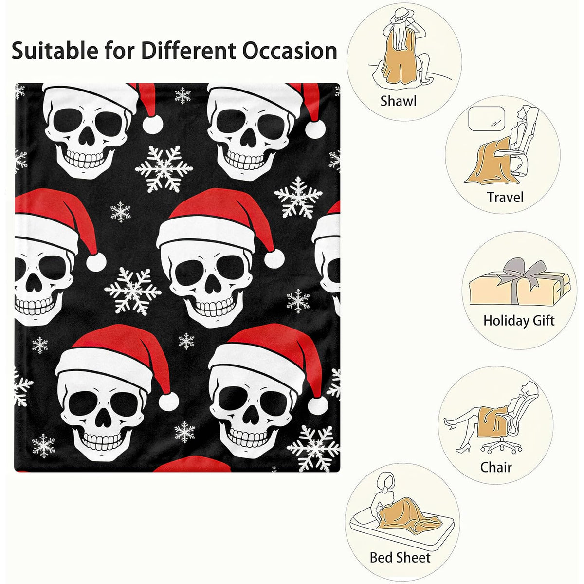Christmas Skull Fleece Blanket Gothic Spooky Gift Room Decor 30"x40" (Christmas Skull / 30"X40")