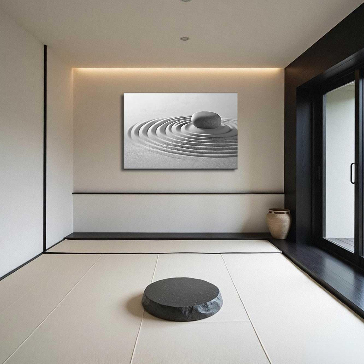Zen Pictures for Bathroom Black White and Gray Bathroom Wall Art Zen Stone and Sand Canvas Prints Still Life Artwork for Spa Room Decor Frame (24L" x 36W")