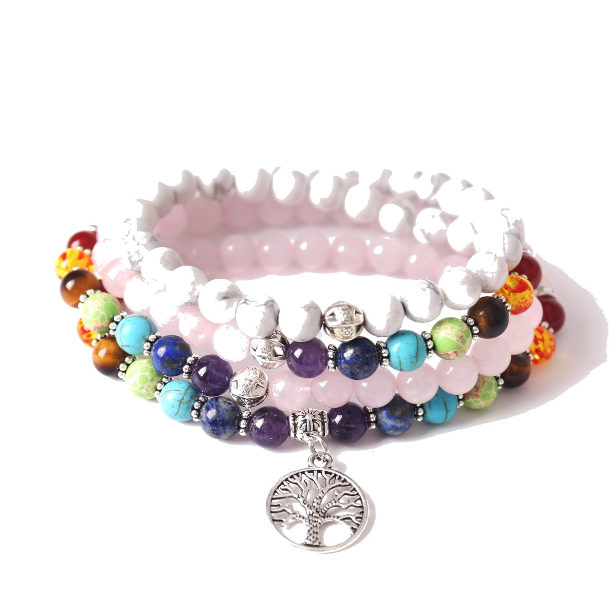 Necklace 108 Mala Beads Bracelet Buddhist Prayer Pendant Necklace (Rose quartz)