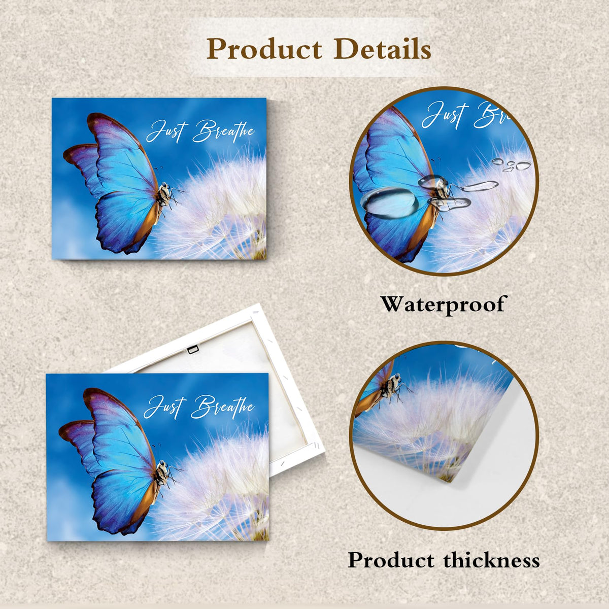 Blue Butterfly Dandelion Wall Art Fantasy Butterfly Floral Canvas Wall Art for Bathroom Just Breathe Zen Spa Yoga Wall Decor for Bedroom Living Room Home Office Ready to Hang 16L x 20W Inch (Blue / 16"L x 20"W)