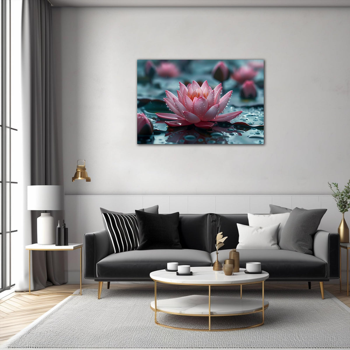 Zen Wall Art Pink Lotus Flower Canvas Prints for Spa Bathroom Decor (Zen Stones Canvas Frame-11 / 40"L x 28"W)