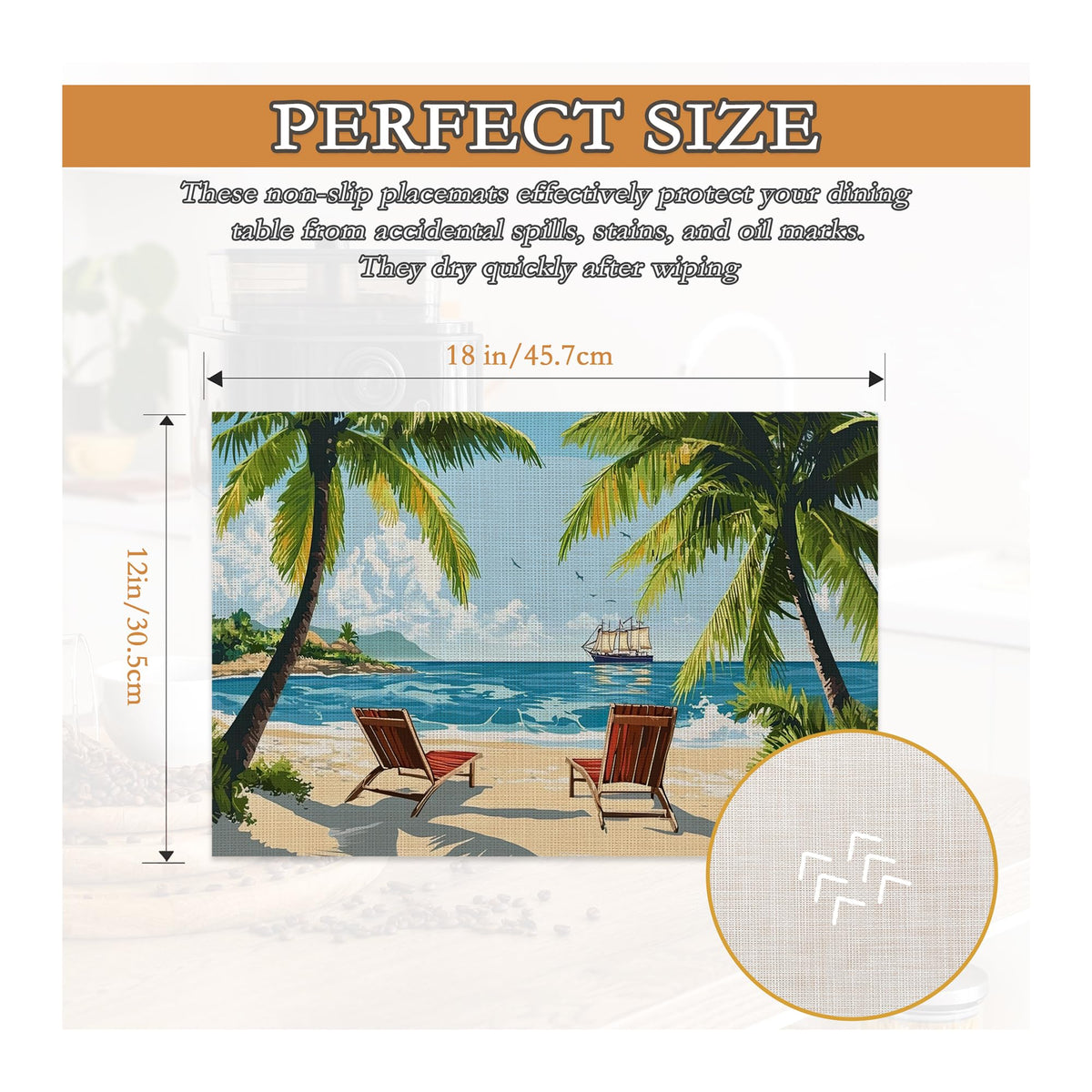 Tropical Beach Placemats Set of 6 (Tropical Beach Hawaii Palm Tree)