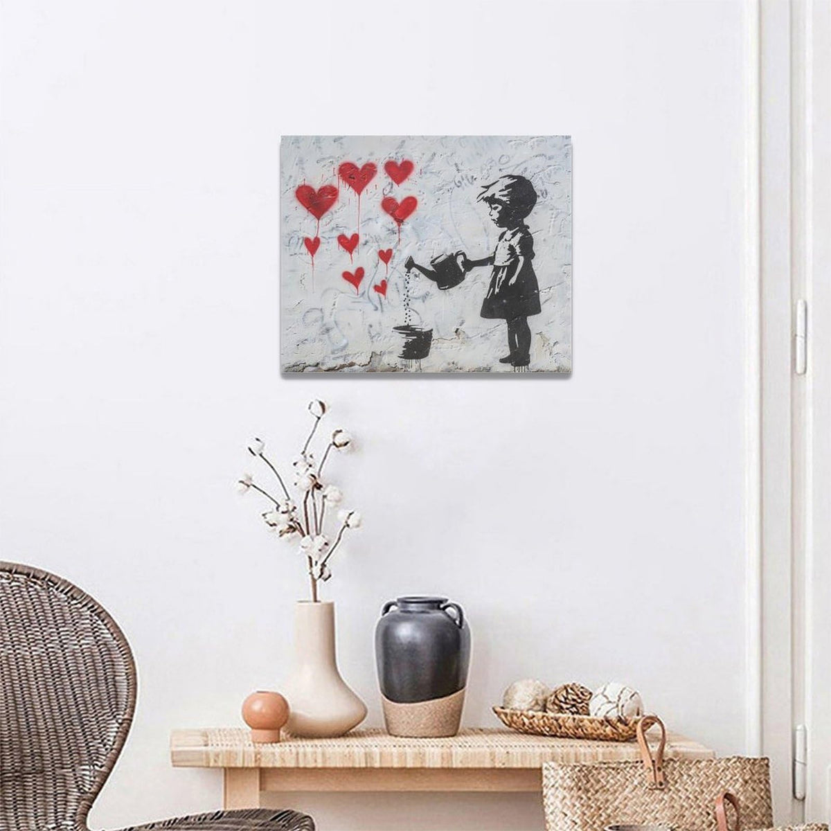 Banksy Girl Wall Art Heart Pictures Street Graffiti Canvas Wall Decor Kids Aesthetic Painting Pop Home Modern Artwork Decorations Framed for Living Room Bedroom Bathroom Office 20 x 16 inch (20"L x 16"W / kids)
