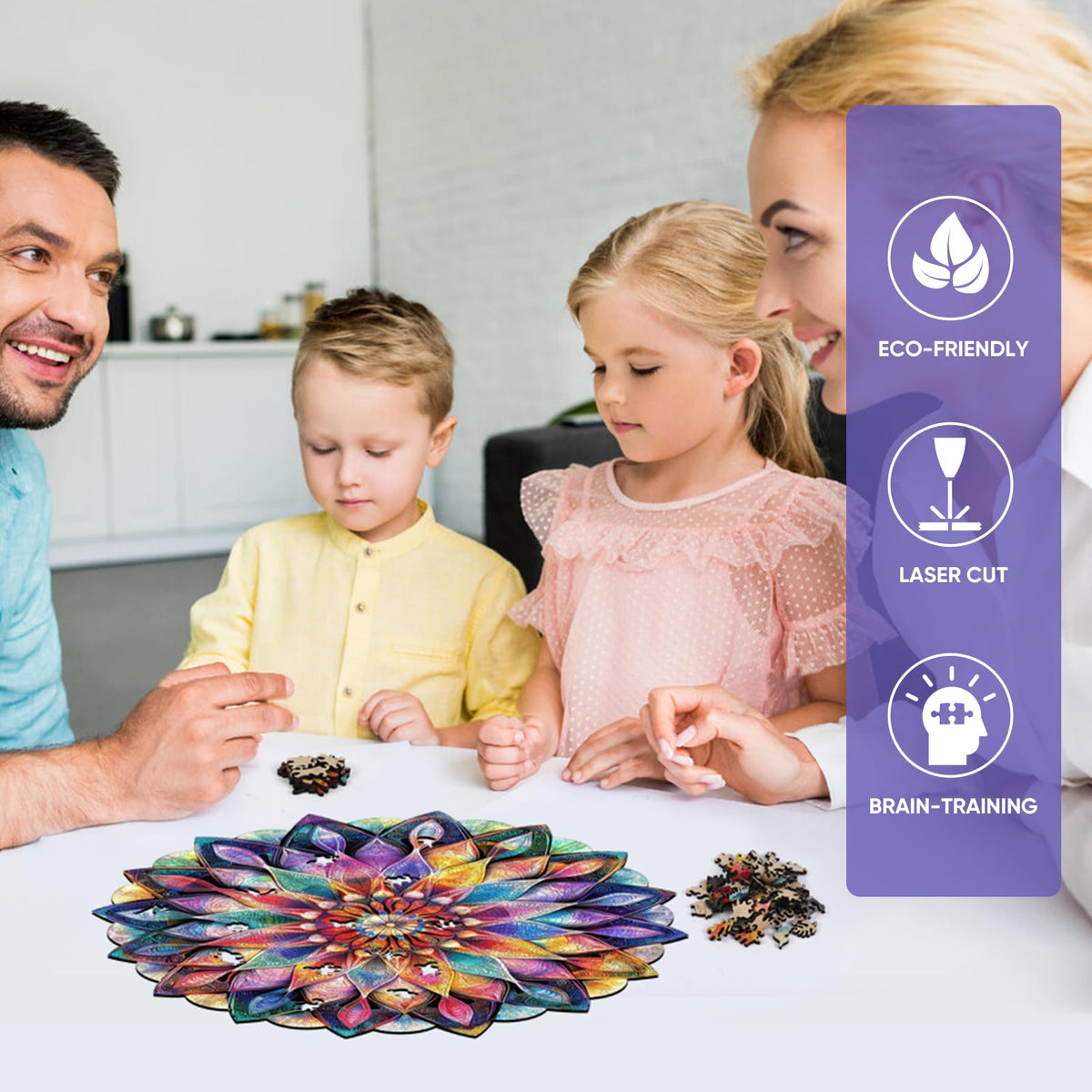 Colorful Crystal Flower Wooden Jigsaw Puzzles for Adults Puzzles 500Pcs Unique Irregular Shape Cut Puzzles for Family and Couples on Birthday (Crystal Flower / 500 pieces)