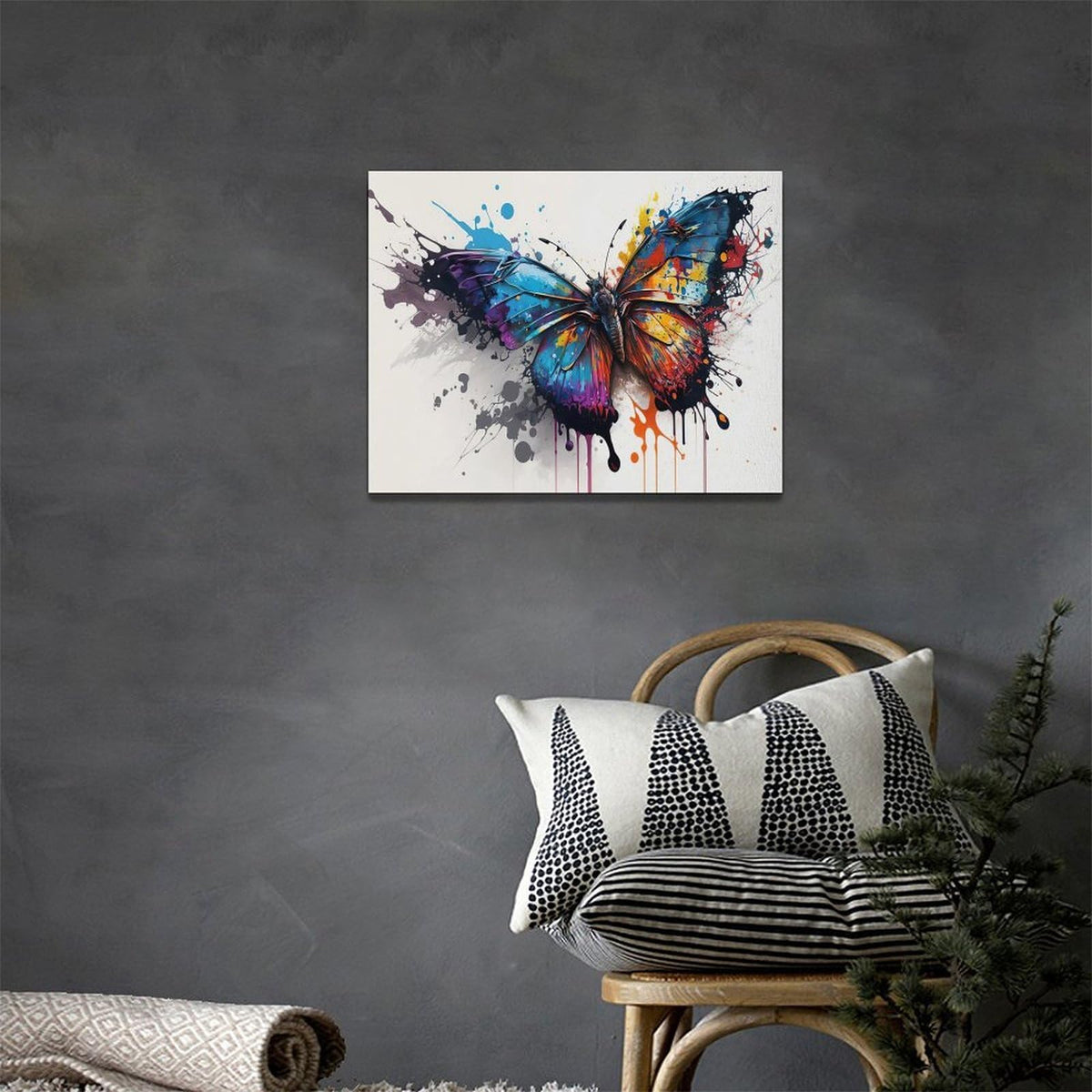 Butterfly Wall Art Colorful Butterfly Pictures Wall Decor Canvas Print Painting Home Decoration Artwork For Living Room Office Bedroom Bathroom Framed 12"X16" (16"L x 12"W / Butterfly)