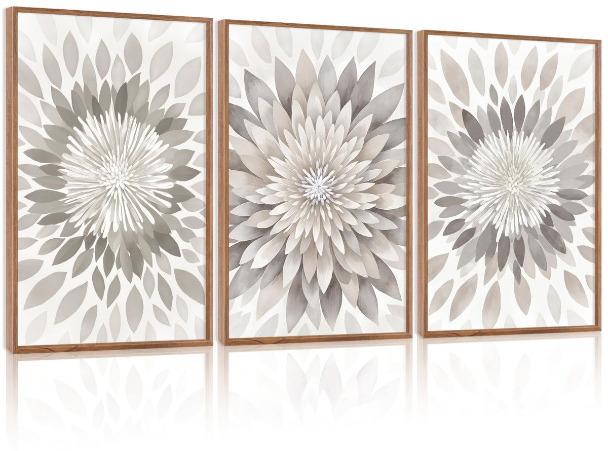 Modern Floral Burst Framed Canvas Wall Art Set (Floral / 16"L x 24"W)
