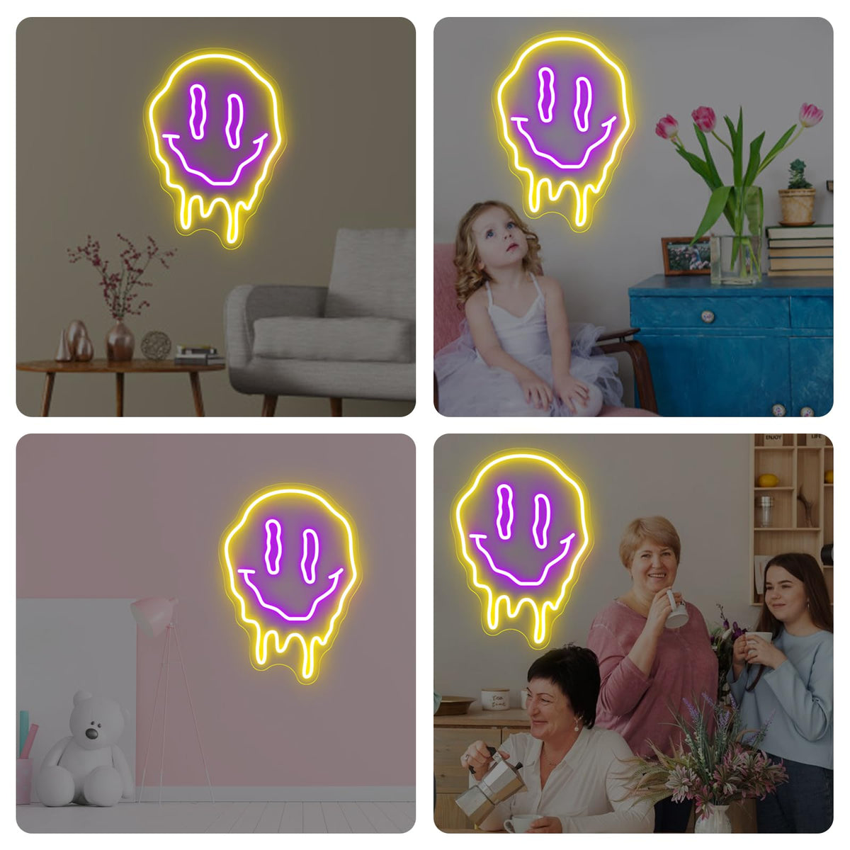 Melting Smiley Face Neon Sign for Bedroom Game Room Retro Y2K Wall Decor (Melting Smiles)