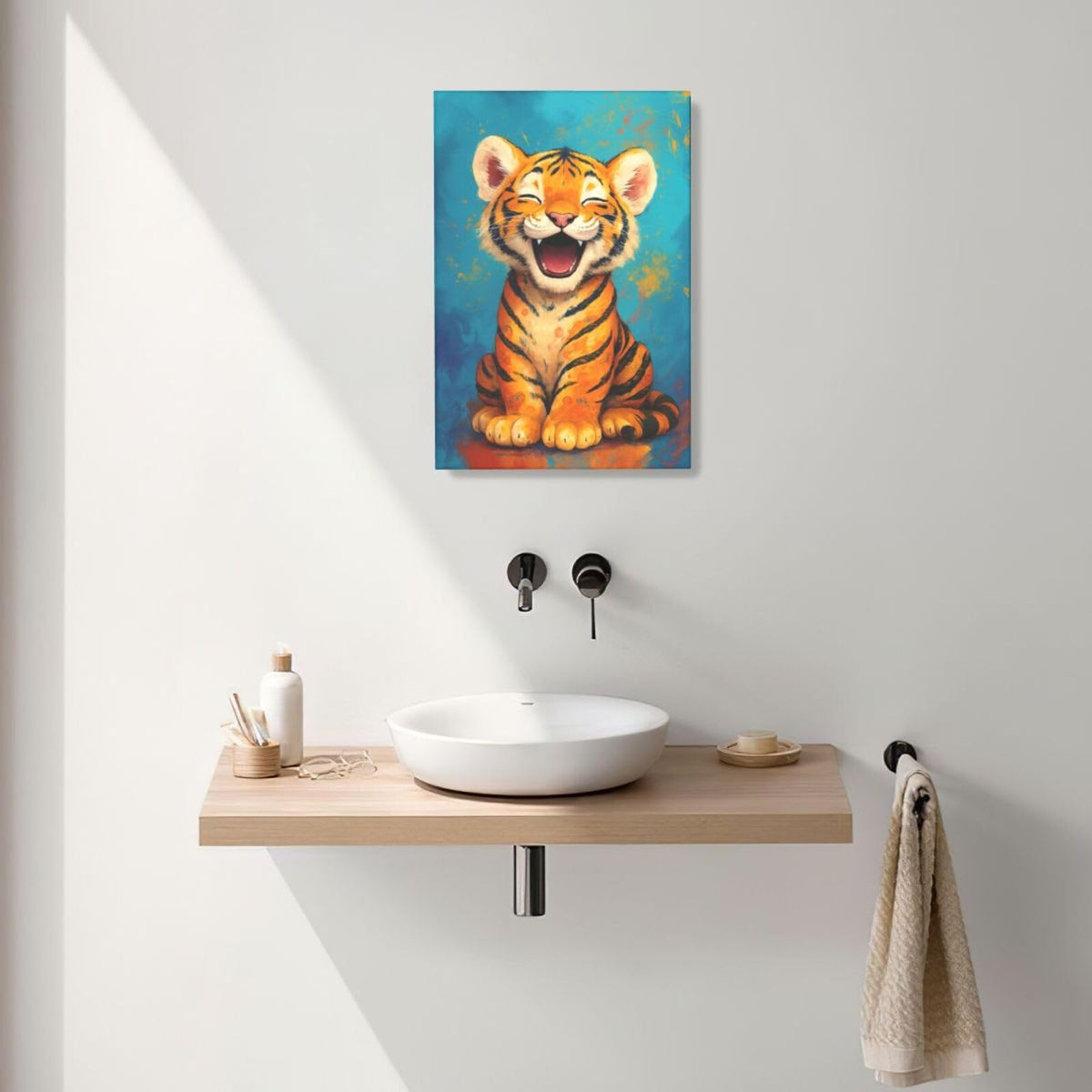 Banksy Tiger Nursery Wall Art For Kids Cute Animal Bathroom Canvas Wall Decor Cartoon Pictures Paintings Prints Artwork Framed Decorations For Girls Boys Children's Room Bedroom Living Room Gifts 16" x 24" (Tiger / 24"L x 16"W)