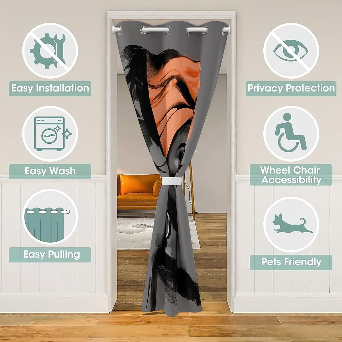 Black Women Door CurtainInch 1 Panel for Doorway Privacy 52"x84" (Light Gray Orange / 52"W x 84"L (Pack of 1))