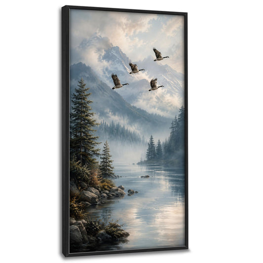 Large Framed Geese Flying Wall Art Mountain Landscape Decor 30"x60" (Geese / 60"L x 30"W)