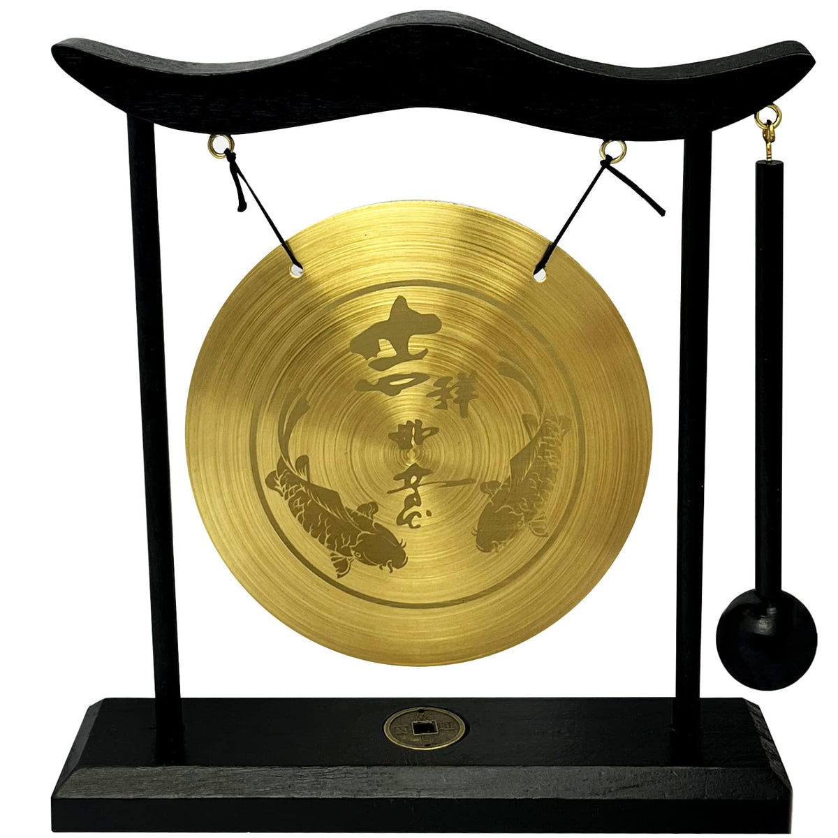 Feng Shui Zen Brass Gong Auspicious Happiness Lucky Koi Home Table Decoration Good Gift (Fh1306)