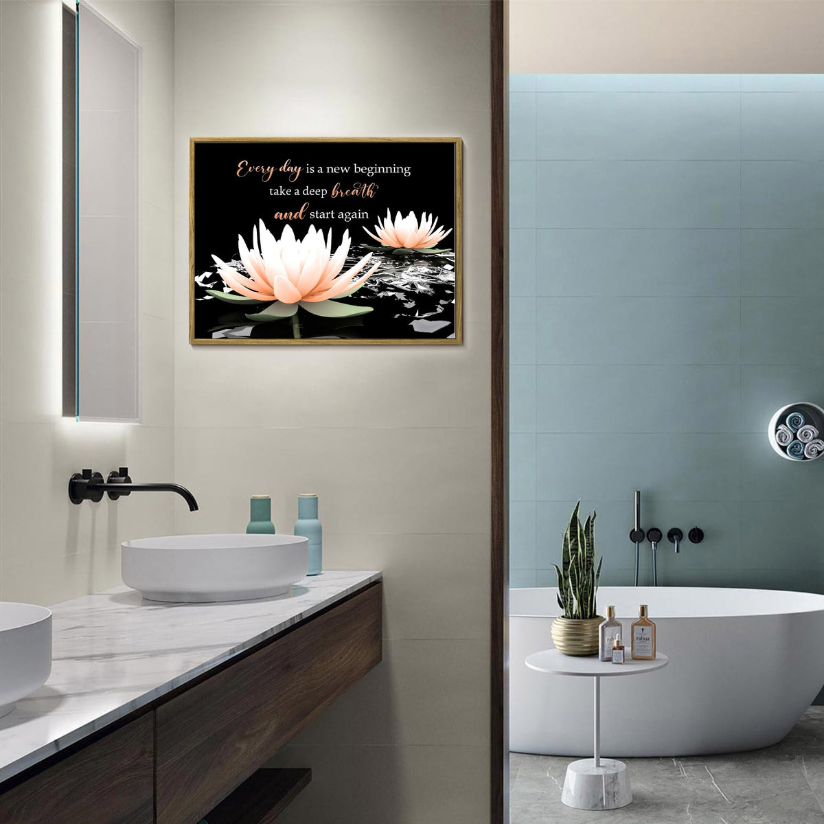 Orange Flower Framed Wall Art Inspirational Quotes with Water Lily Wall Art for Living Room Zen Yoga Spa Black Canvas Wall Decor for Bedroom Bathroom Home Office Ready to Hang 12L x 17W Inch (Orange / 12"L x 17"W)