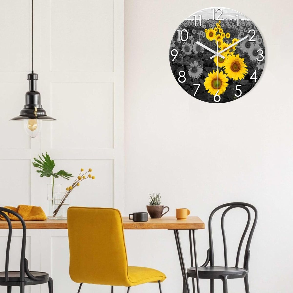 Sunflower Kitchen Glass Wall Clock 14 Inch Silent (Yellow1 / 14 Inch)