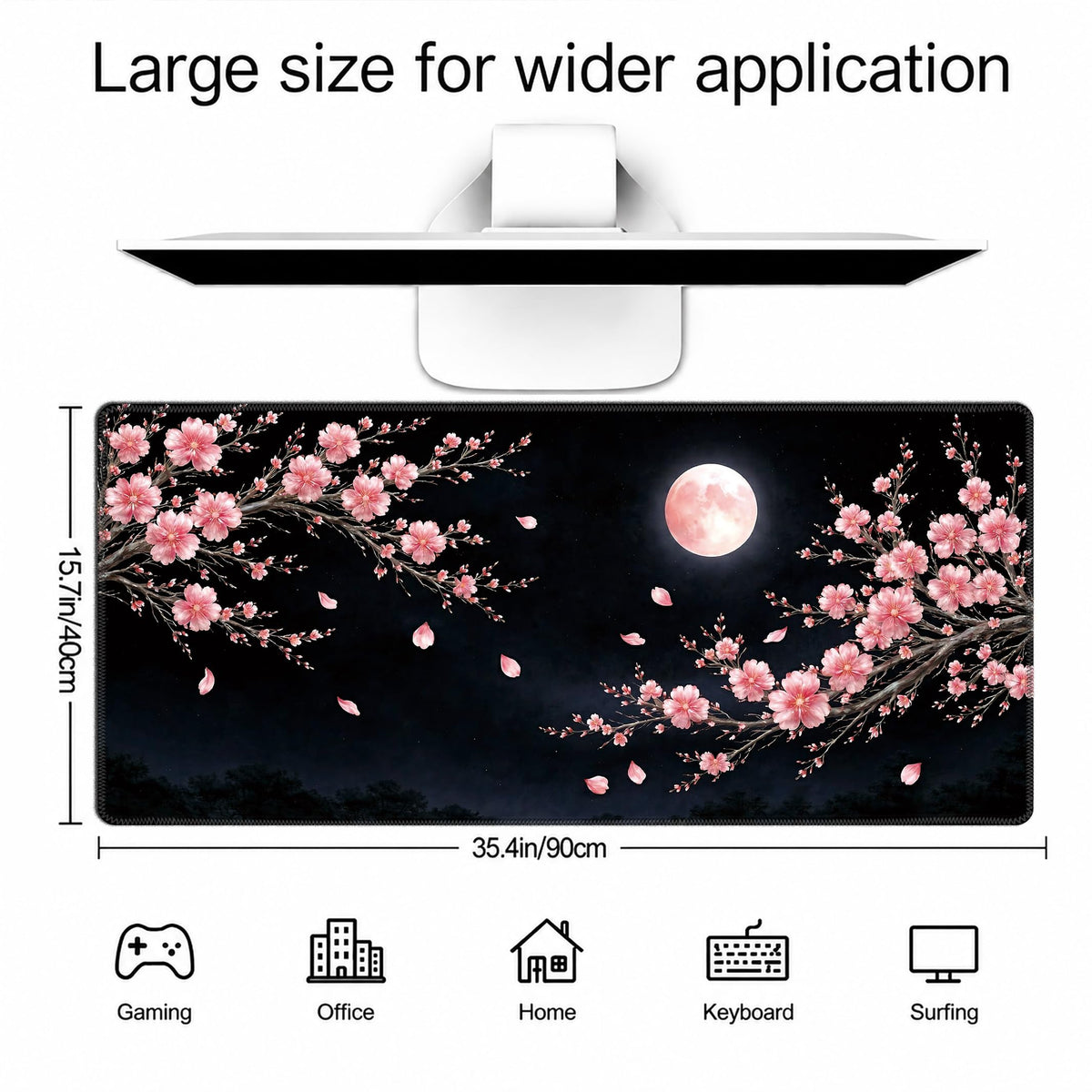Cherry Blossom Extended Gaming Mouse Pad (Pink Moon Cherry Blossom / 35.4L x 15.7W inches)