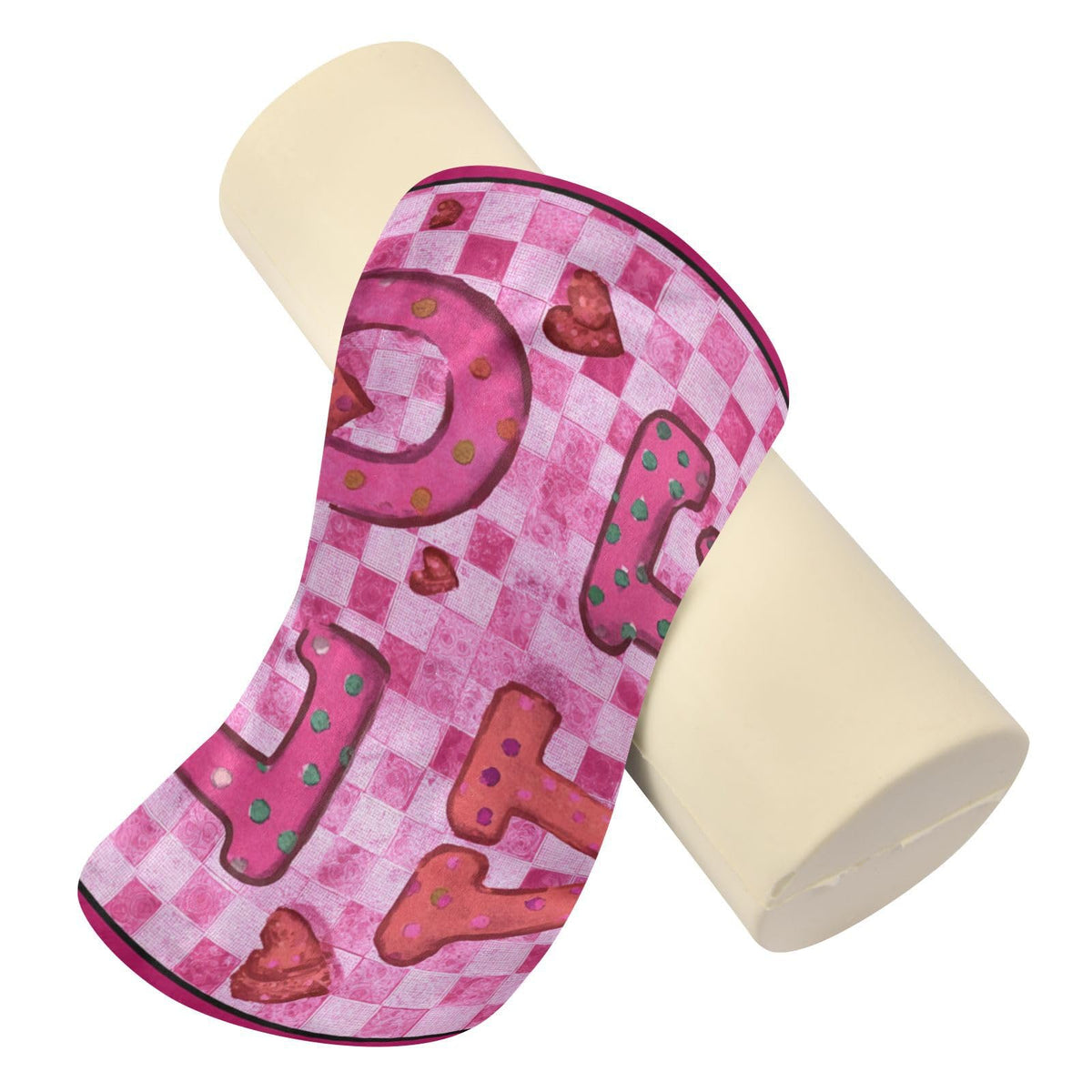 Pink Checkered Valentine Love Hearts Neck Roll Pillow Bolster Round Health Memory Foam Long Cervical Cylinder Pillows with Removable Washable Cover for Body Bed Legs Back Yoga (Pink Checkered Valentine Love Hearts)