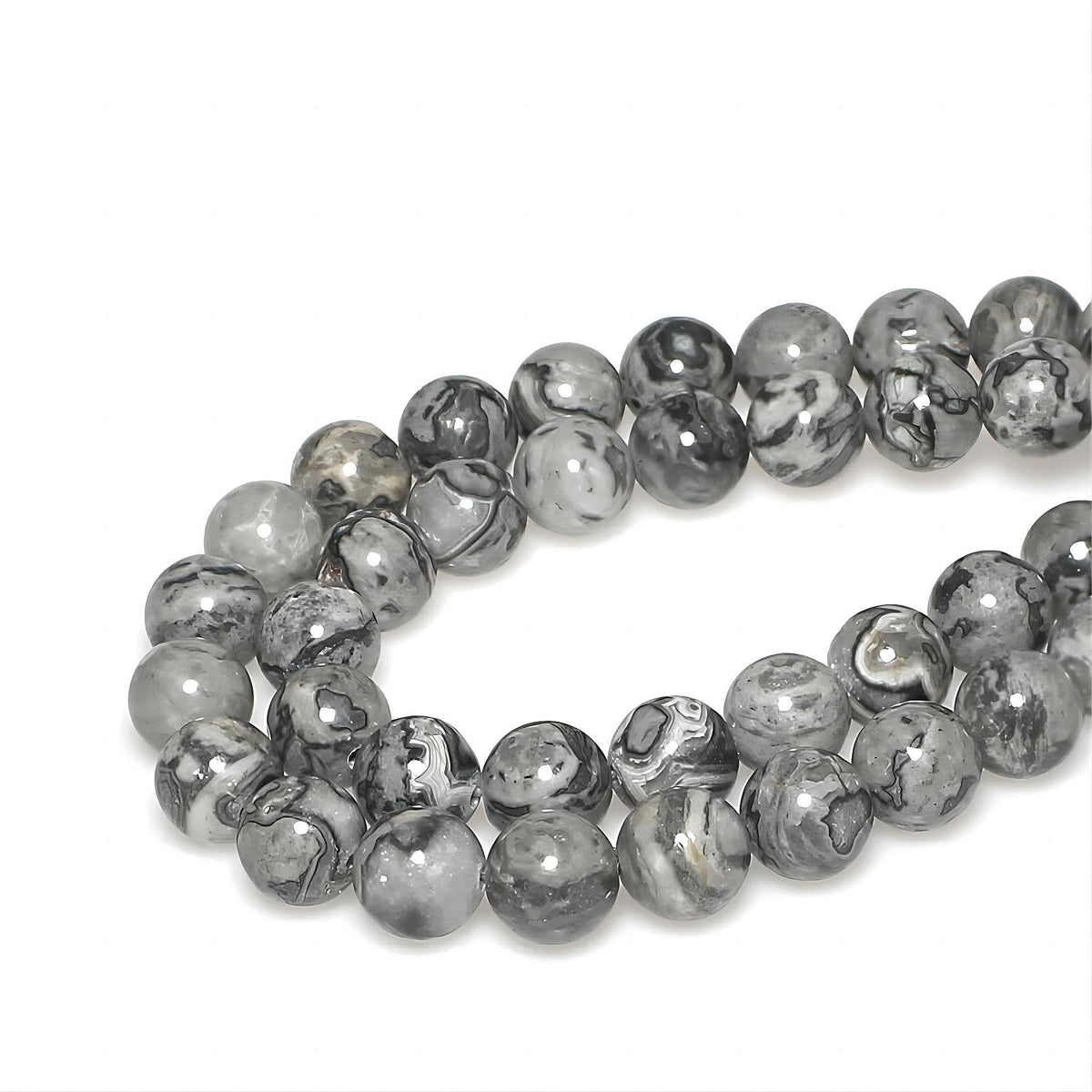 AAA Natural Map Stone Beads Gray Picasso Stone Beads for DIY Bracelet Making 15" (Gray Map Stone / 10mm)