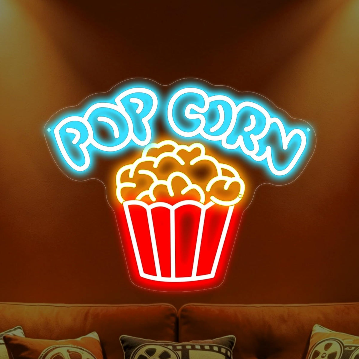Popcorn Bucket Neon Sign Home Theater Cinema Snack LED Wall Decor (Popcorn)