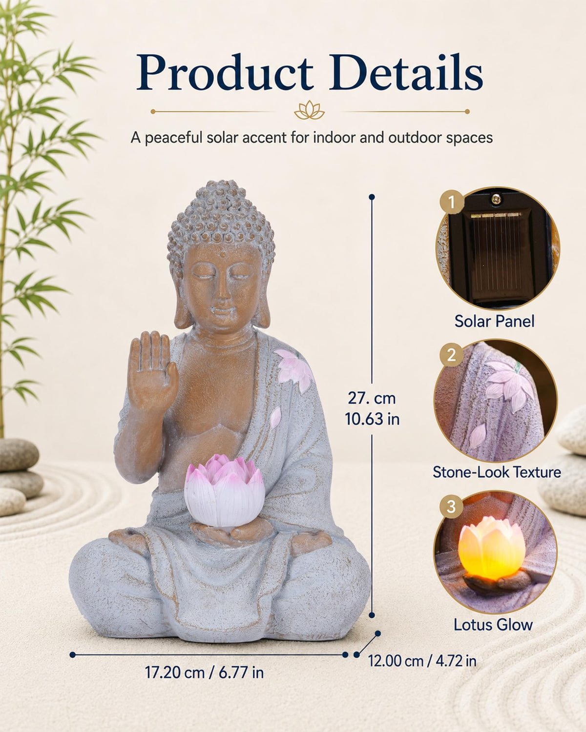 Solar Buddha Garden Statue Decor (27cm White)