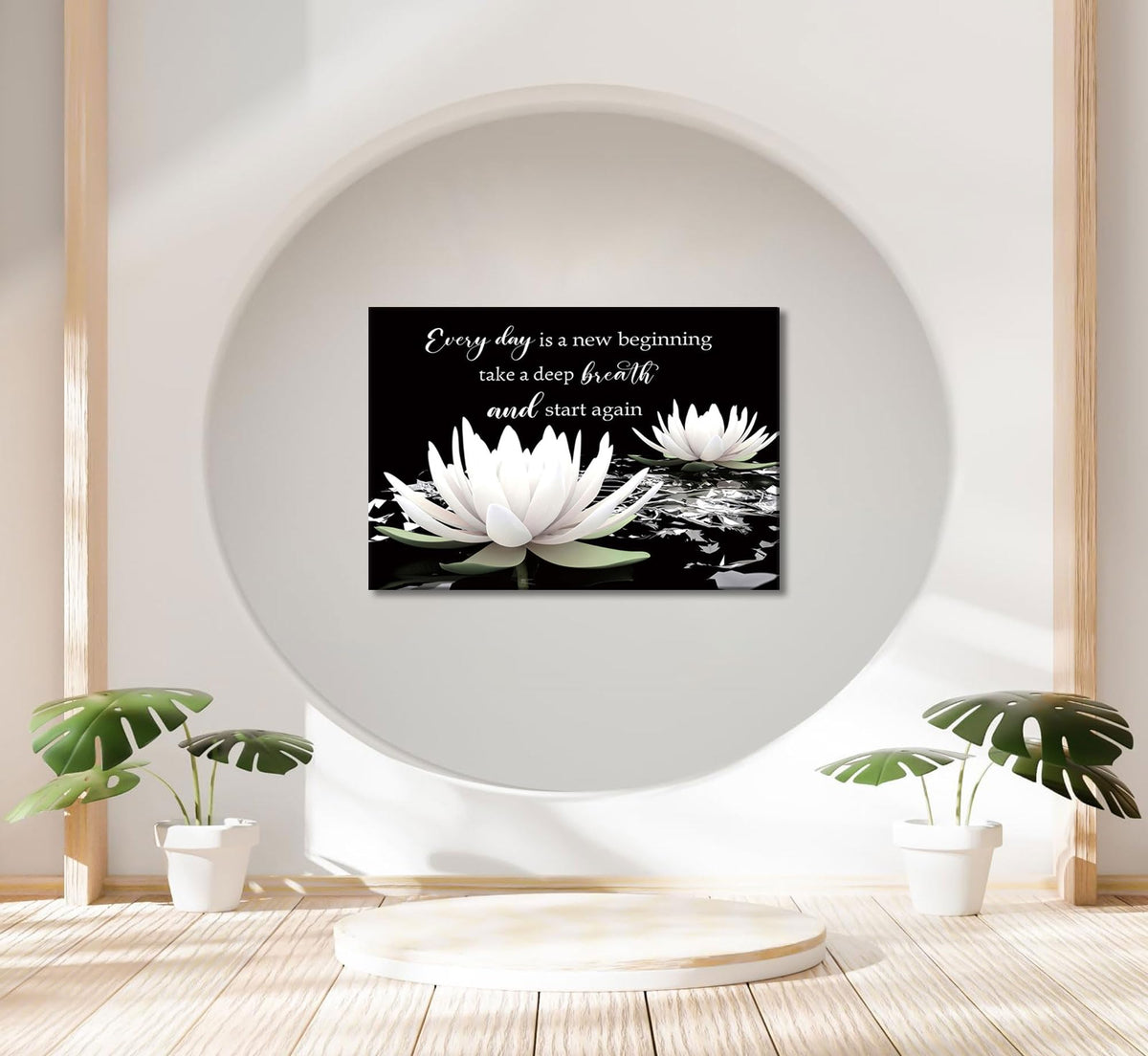 Zen On In Water Blooming White Lotus Wall Art Canvas Wrapping 16X24in (Zen Lotus-Canvas / 24"L x 16"W)