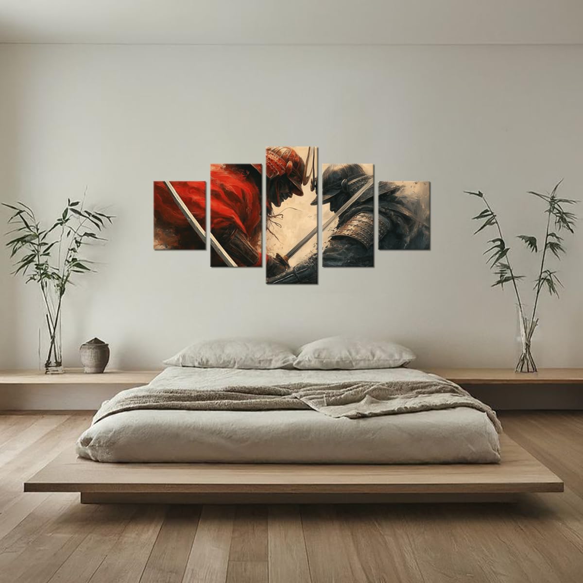 Japanese Canvas Wall Art Japaneses Samurai Wall Decor for Living Room Bedroom Office (50"Wx24"H / Samurai 5P-14)