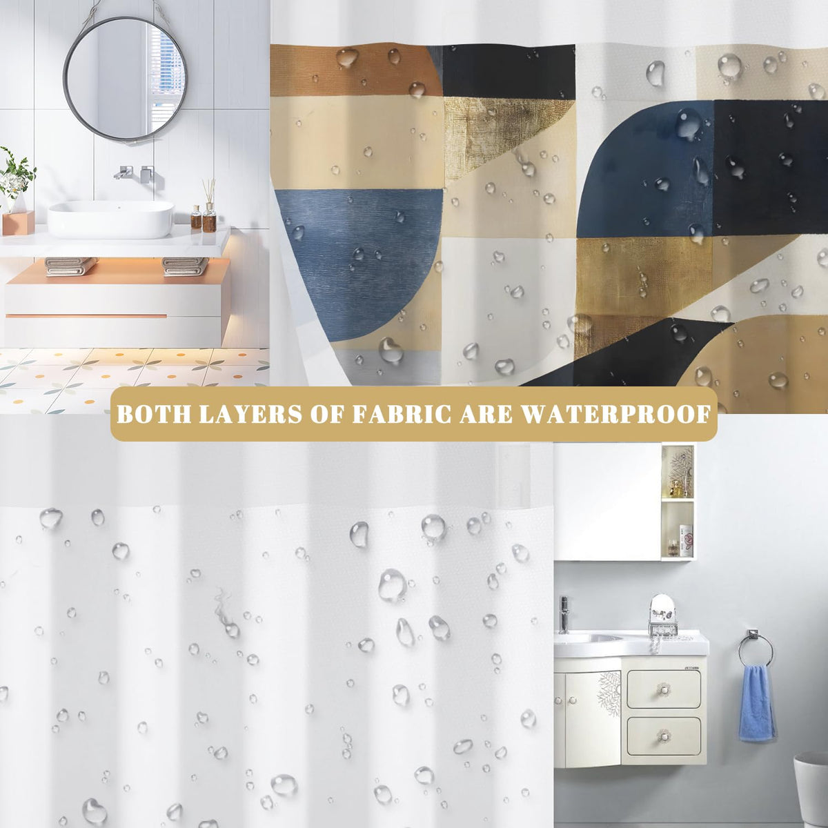 No Hook Shower Curtain with Snap in Liner (Abstract Geometric-b)