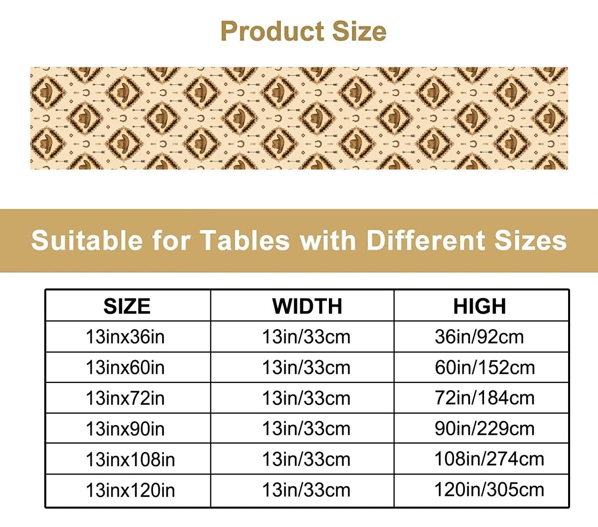 Western Cowboy Table Runner (13x90inch / Aztec Cow)