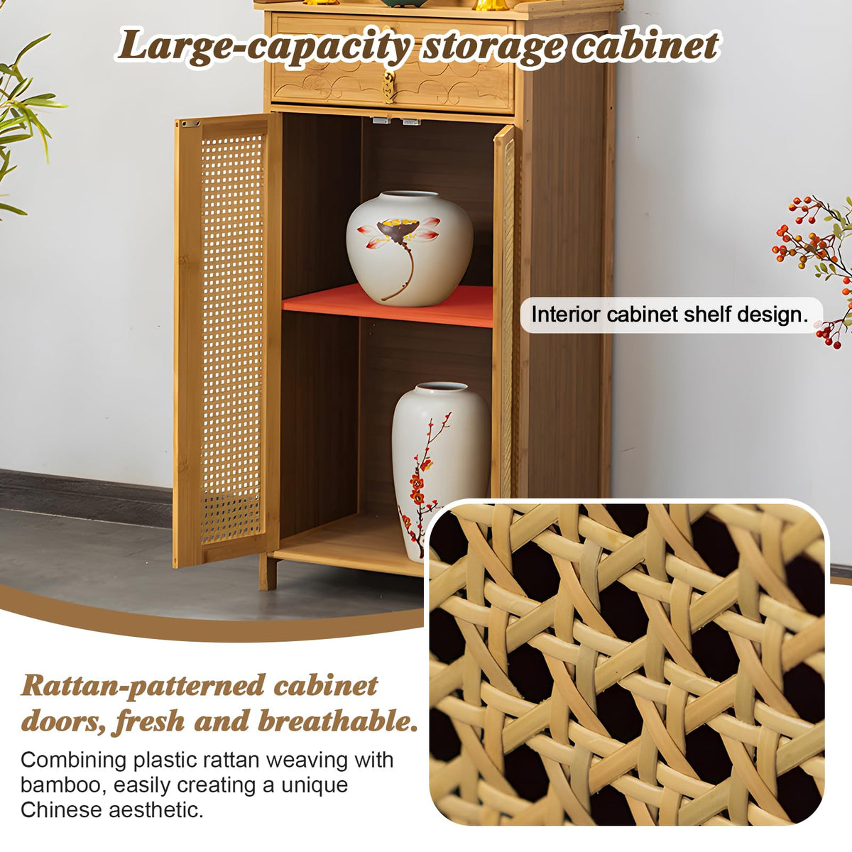 Bamboo Altar Table (31.5 / with Elevated Platform / Tea-tone Brown)