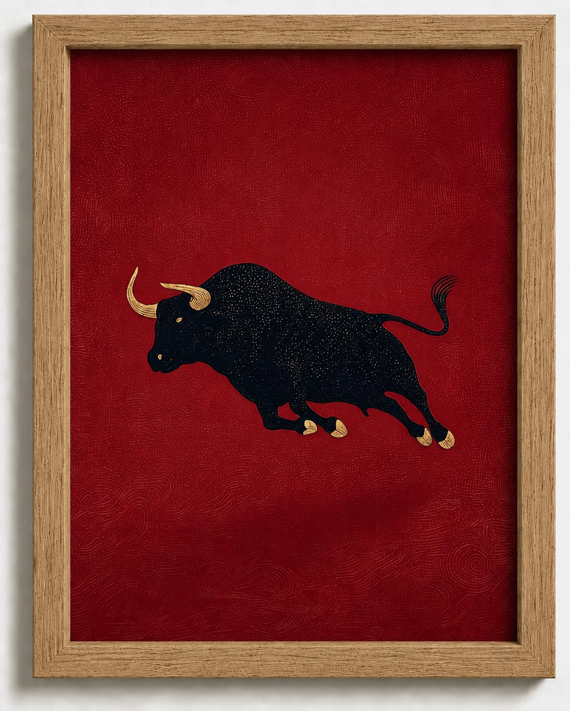 Vintage Bull Framed Wall Art Retro Red Abstract Minimalist Animal Decor (Red Bull / 24"L x 16"W)