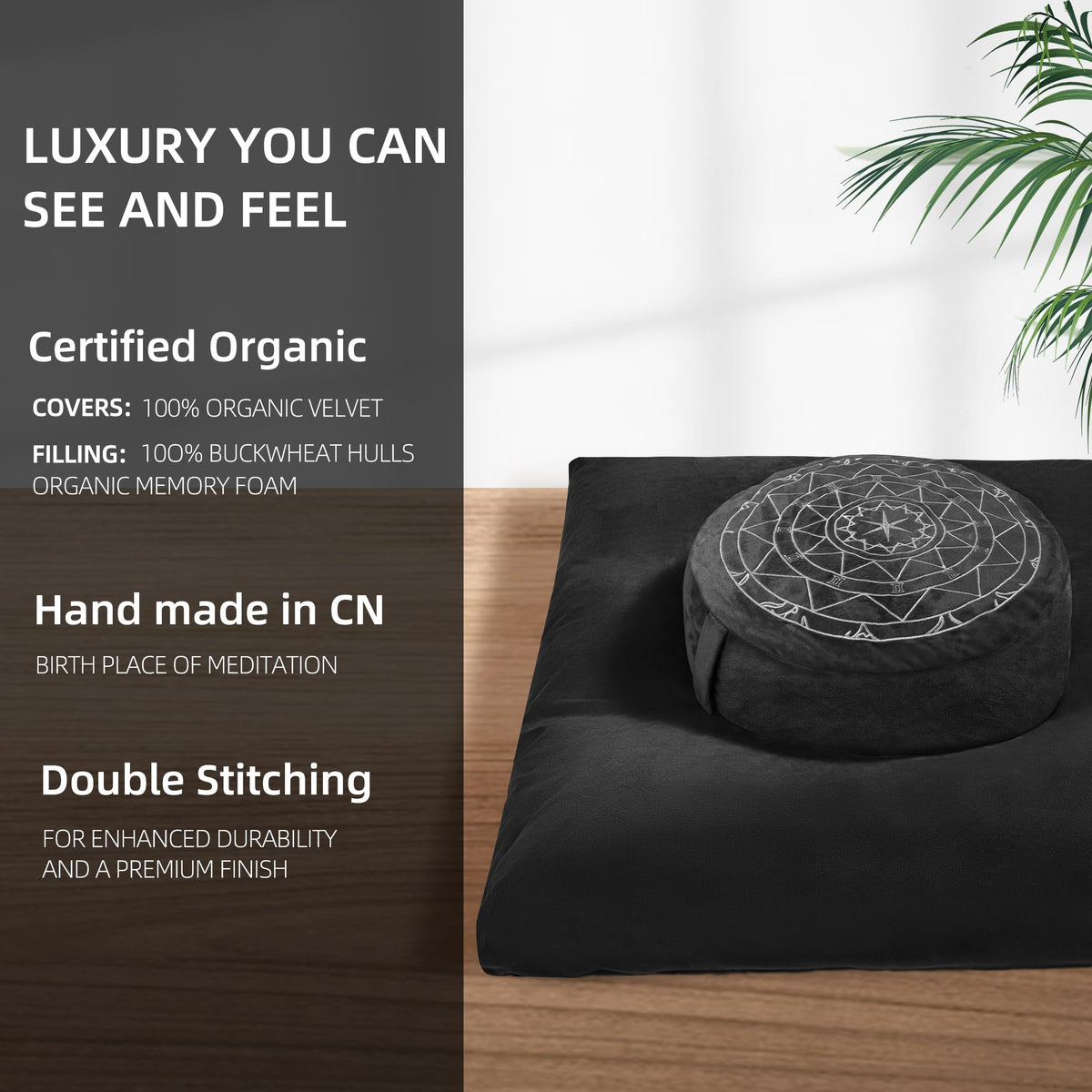 Zafu & Zabuton Meditation Cushion Set (Black)