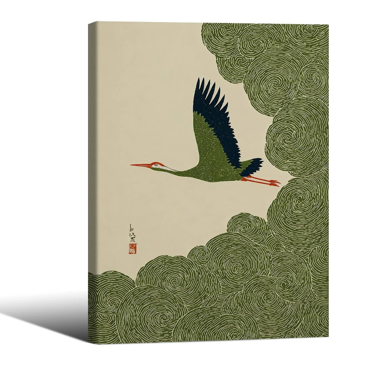 Vintage Japanese Flying Wall Art Ready to hang 11x14in Wrapped Framed Nature Bird Pictures Aesthetics Posters Animal Prints Nordic Nature Zen Calm for Asian Syle Living Room Bedroom Office Decor (Wrapped Canvas / Japanese Pictures / 14"L x 11"W)