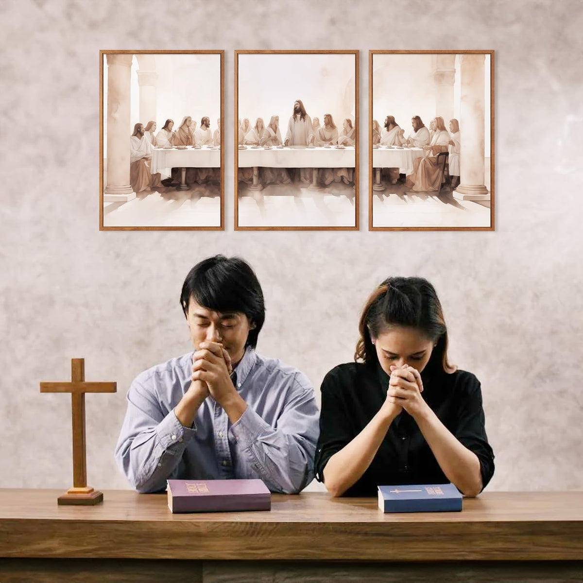 Jesus Last Supper Framed Canvas Wall Art Set Of 3 (Jesus wall art)