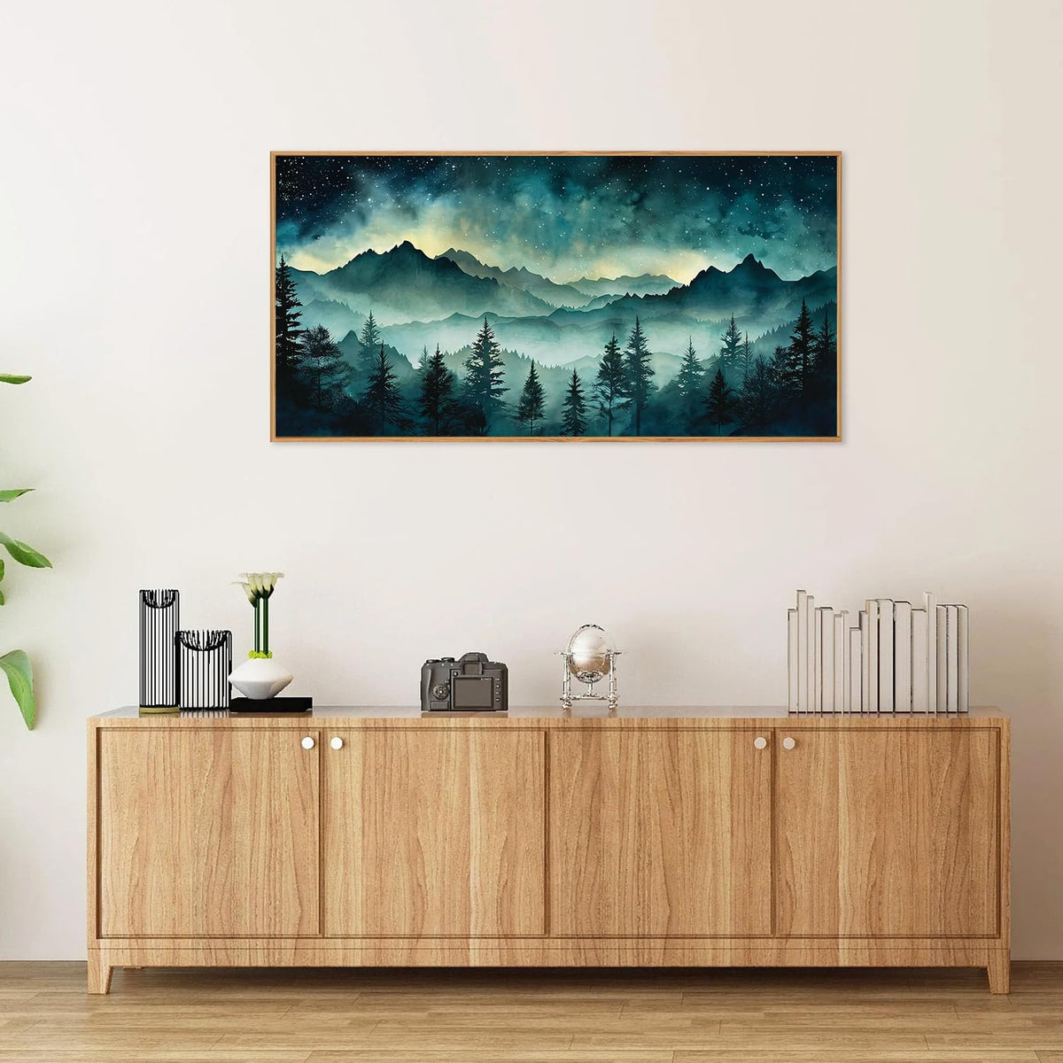 Misty Mountain Framed Canvas Wall Art (Dark Night woodland / 40"L x 20"W)