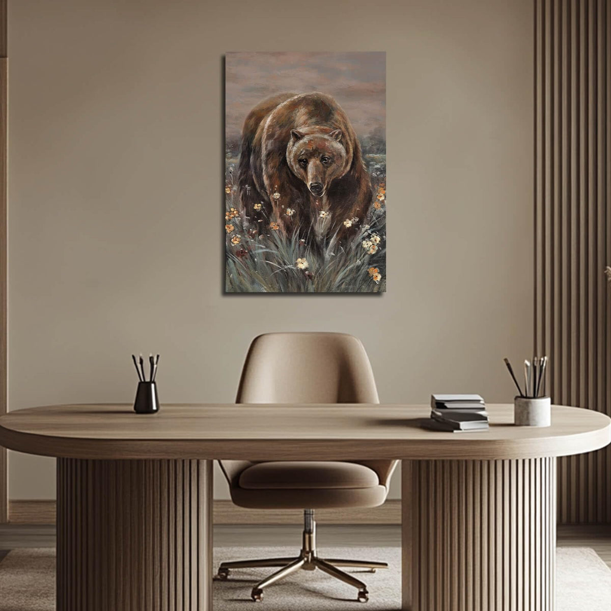 Animal Pictures Wall Decor Bear Wall Art Flower Pictures Wall Decor for Living Room Dining Room Office 24×36 Inch Posters for Room Aesthetic (36"L x 24"W / Brown bear)